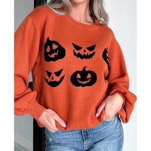NEW FASHIONWORKS halloween pumpkin face sweater in orange